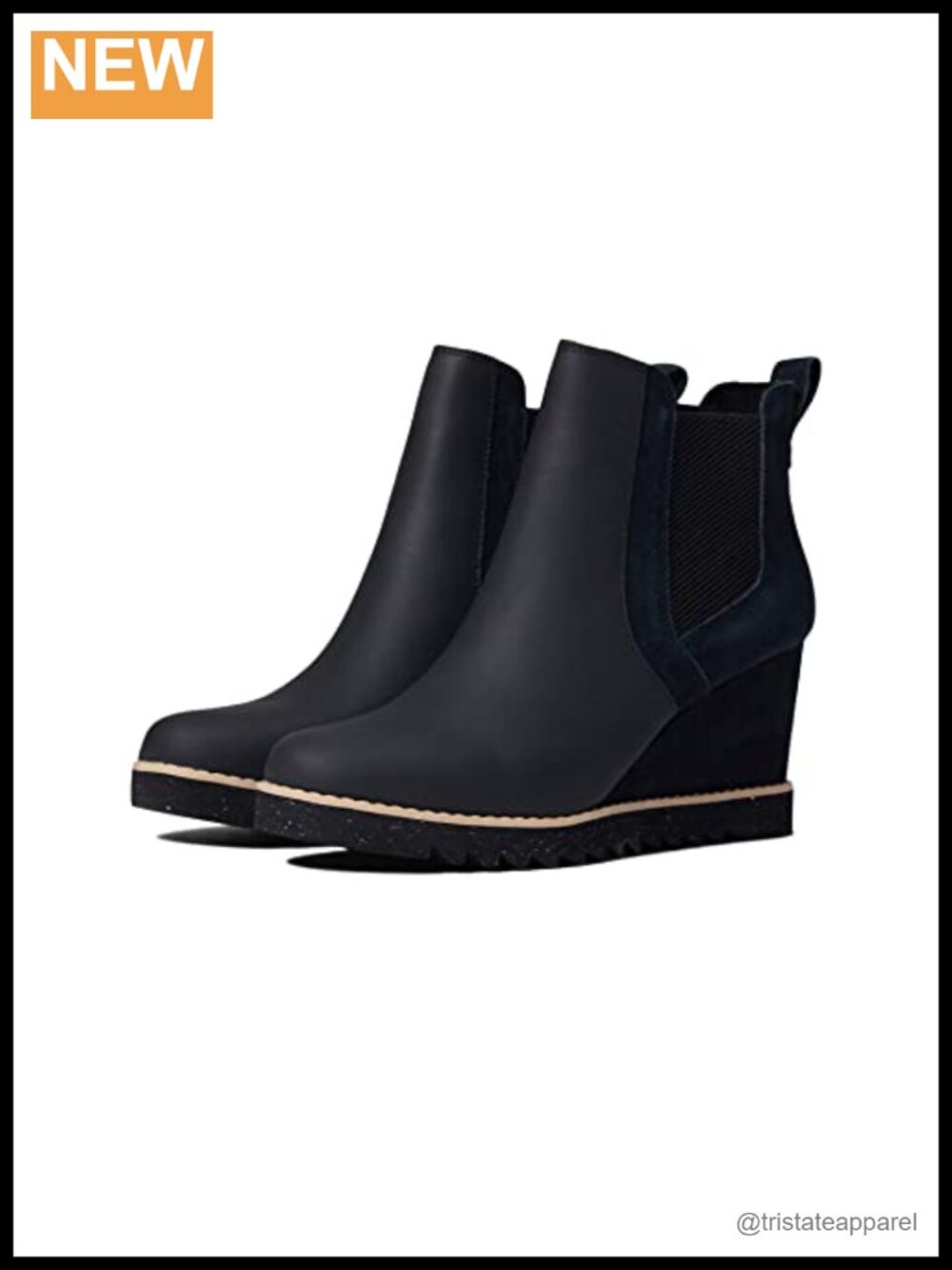TOMS Maddie Pull-On Wedge Bootie Ankle Boots Water Resistant Leather Suede